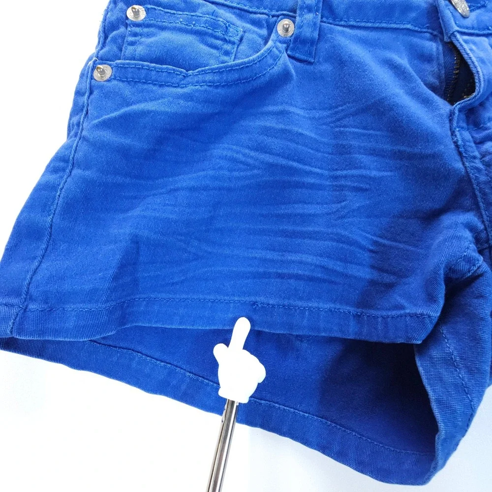 Y2K Wishful Park Shorts Womens 1 Blue Low Rise Whiskered Denim Hot Pants - Picture 4 of 8